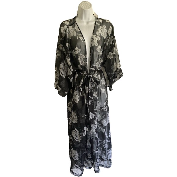 Cinema Etoile Sheer Chiffon Black Floral Robe Women Plus Size 2X Fairy - Picture 1 of 10
